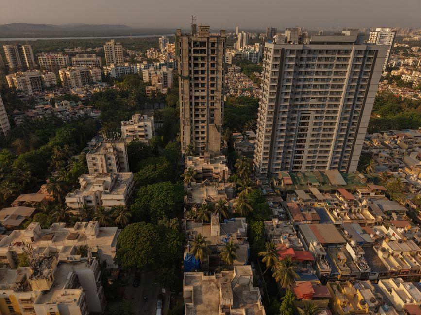 Aerial View of Mumbai Residential Buildings at Dusk
